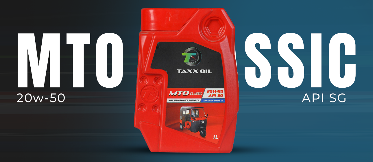 TAXX Oil MTO Classic 20W-50 engine oil bottle for high-performance protection in gasoline and diesel engines.