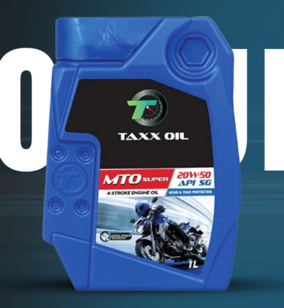 TAXX Oil MTO Super 20W-50 engine oil bottle designed for high-temperature protection and enhanced engine performance.