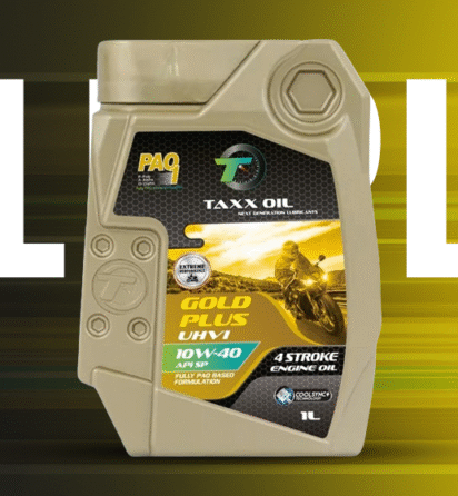 TAXX Oil Gold Plus 10W-40 premium engine oil bottle designed for superior protection and smoother engine performance.
